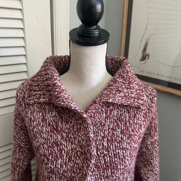 EXPRESS Sweater Womens Medium Red Metallic Marled Cardigan Chunky Wool Blend - Picture 3 of 11